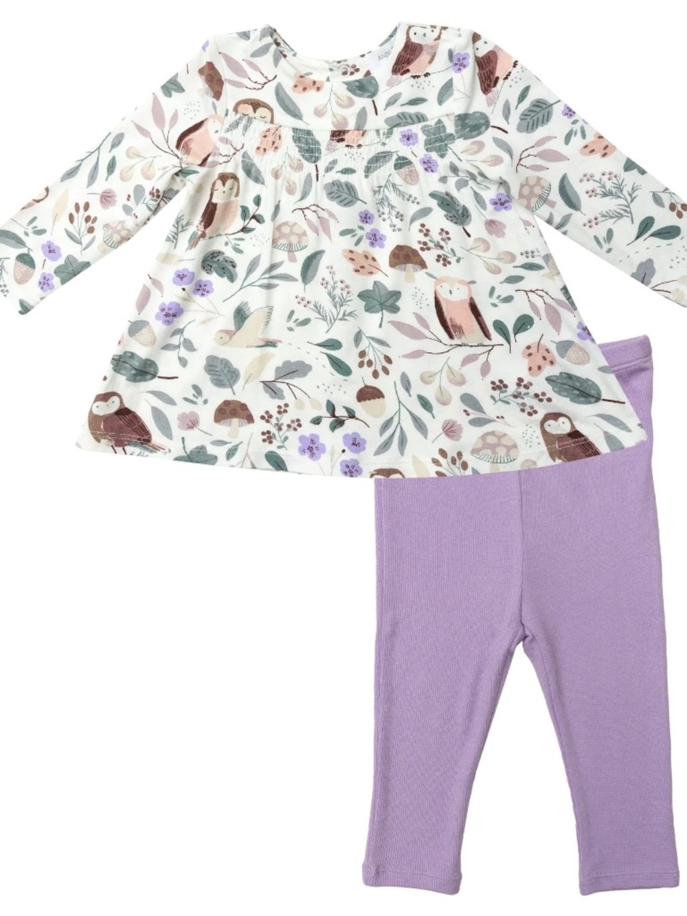 NWT Angel Dear Owl & Mushroom Ruffle Shoulder Dress & Leggings 5T Bamboo Soft!
